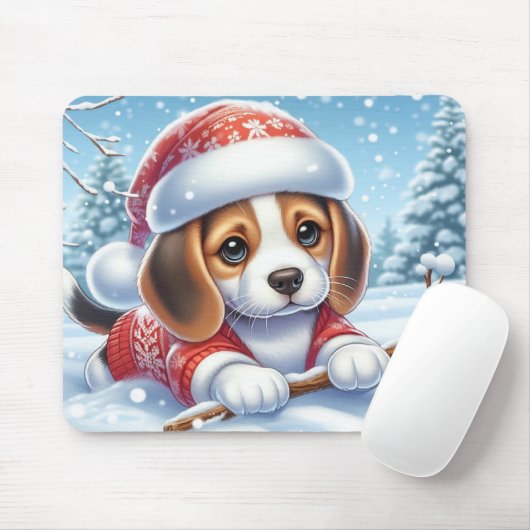 Beagle Welpe im Weihnachtsgeschäft geniessen den S Mousepad (Mit Mouse)