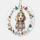 Beagle Welpe im Winter Weihnachten im Winter Keramik Ornament (Links)