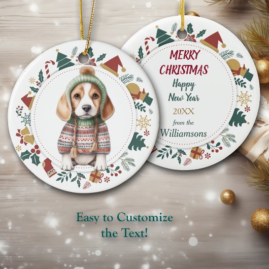 Beagle Welpe im Winter Weihnachten im Winter Keramik Ornament