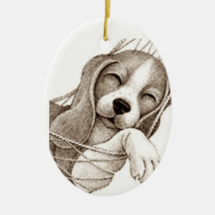 **BEAGLE-WELPE IN HÄNGGEMATTE*** WEIHNACHTSDEKORAT KERAMIK ORNAMENT