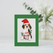 Beagle Welpe in Weihnachtsmannmütze - Frohe Weihna Postkarte (Stehend Vorderseite)