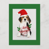 Beagle Welpe in Weihnachtsmannmütze - Frohe Weihna Postkarte (Vorderseite)