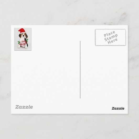 Beagle Welpe in Weihnachtsmannmütze - Frohe Weihna Postkarte (Rückseite)