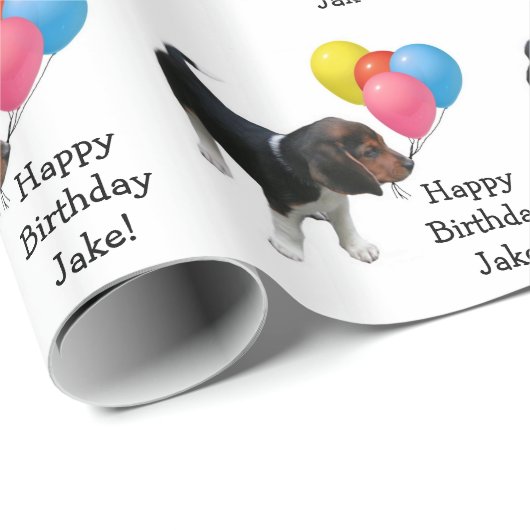 Beagle Welpe-Individuelle Name-Wrapper Geschenkpapier (Rolleneckpunkt)