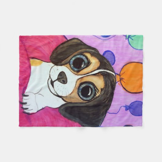 Beagle-Welpe mit Ballonen Fleecedecke (Vorderseite (Horizontal))