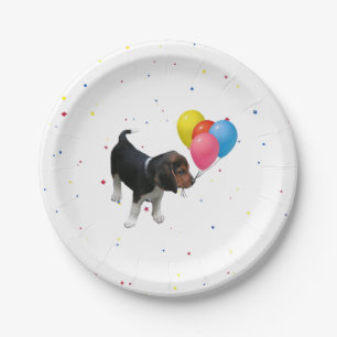 Beagle Welpe mit Balloons Party Papier Teller