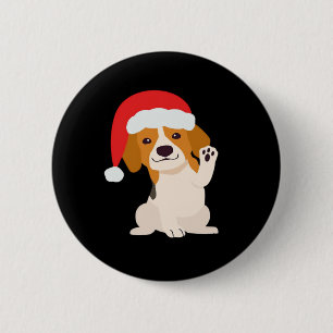 Beagle Welpe mit dem Hut des Weihnachtsmannes für Button