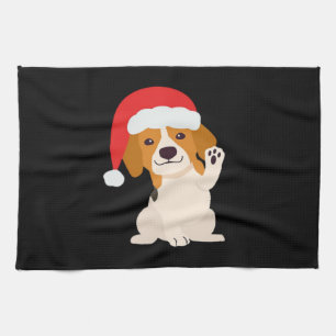 Beagle Welpe mit dem Hut des Weihnachtsmannes für  Geschirrtuch