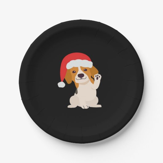 Beagle Welpe mit dem Hut des Weihnachtsmannes für  Pappteller (Vorderseite)