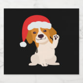 Beagle Welpe mit dem Hut des Weihnachtsmannes für Schaumweinetikett (Einzelnes Label)