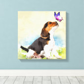 Beagle Welpe mit Schmetterling Leinwanddruck (Insitu (Holzboden))