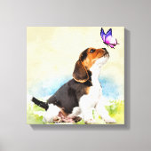 Beagle Welpe mit Schmetterling Leinwanddruck (Vorderseite)