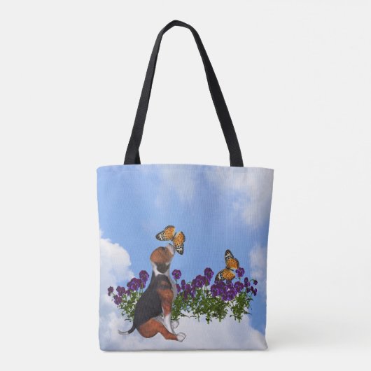 Beagle Welpe mit Schmetterlingen und Blume Tasche (Rückseite)