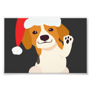 Beagle-Welpe mit Weihnachtsmannmütze für Hunde-Lie Fotodruck