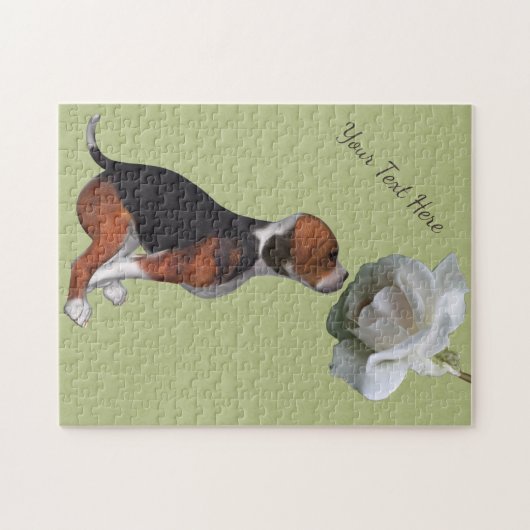 Beagle Welpe riecht Personalisierte Rose Puzzle (Horizontal)