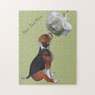 Beagle Welpe riecht Personalisierte Rose Puzzle