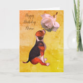 Beagle Welpe Rose Personalisierter Geburtstag Karte (Vorderseite)