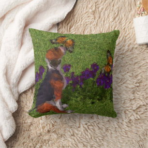 Beagle-Welpe Schmetterlinge Blumen Hunde Kunst Kissen