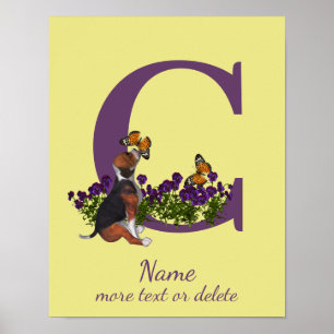 Beagle-Welpe Schmetterlinge Monogramm Anfangsbuchs Poster
