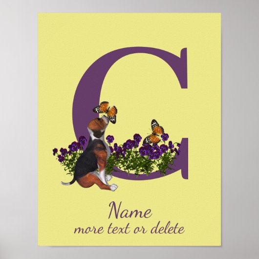 Beagle-Welpe Schmetterlinge Monogramm Anfangsbuchs Poster (Vorne)