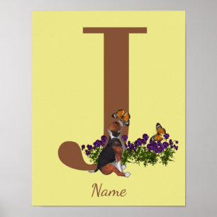 Beagle-Welpe Schmetterlinge Monogramm Anfangsbuchs Poster