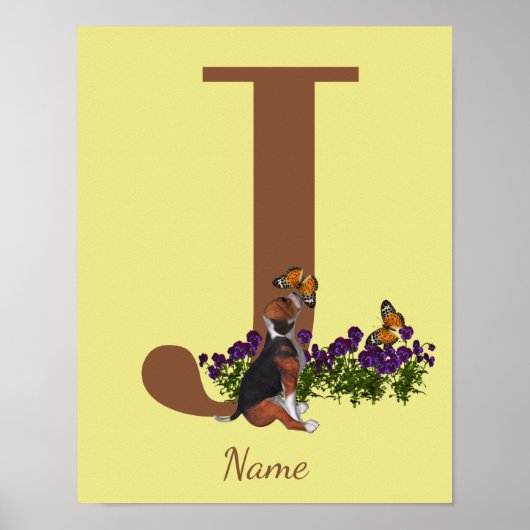 Beagle-Welpe Schmetterlinge Monogramm Anfangsbuchs Poster (Vorne)