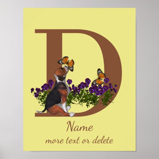 Beagle-Welpe Schmetterlinge Monogramm Anfangsbuchs Poster (Vorne)