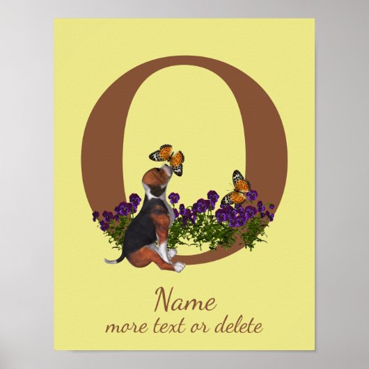 Beagle-Welpe Schmetterlinge Monogramm Anfangsbuchs Poster (Vorne)