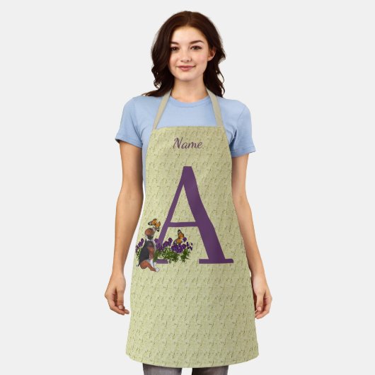 Beagle-Welpe Schmetterlinge Monogramm Initiale A N Schürze (Getragen)