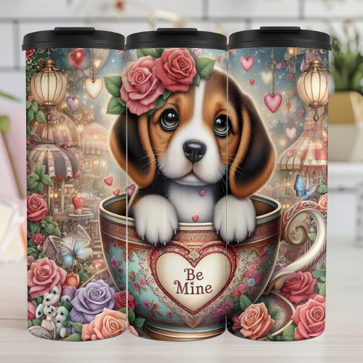 Beagle-Welpe Teacup Be Mine Wrap Thermosbecher