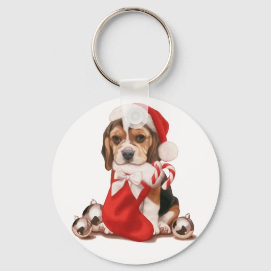 Beagle Welpe Weihnachten Schlüsselanhänger (Vorderseite)