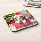 Beagle-Welpe Weihnachtsdesign, Getränkeuntersetzer (Linke Seite)