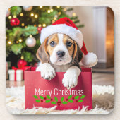 Beagle-Welpe Weihnachtsdesign, Getränkeuntersetzer (Vorderseite)
