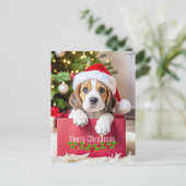 Beagle-Welpe Weihnachtsdesign, Postkarte (Stehend Vorderseite)