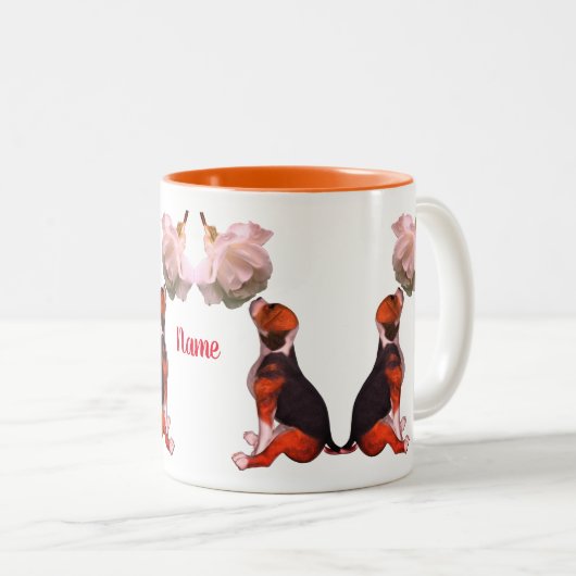 Beagle Welpe White Rose Niedlicher Hund Personalis Zweifarbige Tasse (VorderseiteRechts)