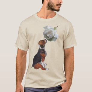 Beagle Welpe White Rose Niedlicher Hund T-Shirt