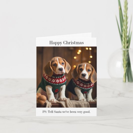 Beagle Welpen Frohe Weihnachtskarte Karte (Vorderseite)