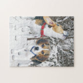 Beagle-Welpen im Snowy-Holz Puzzle (Horizontal)