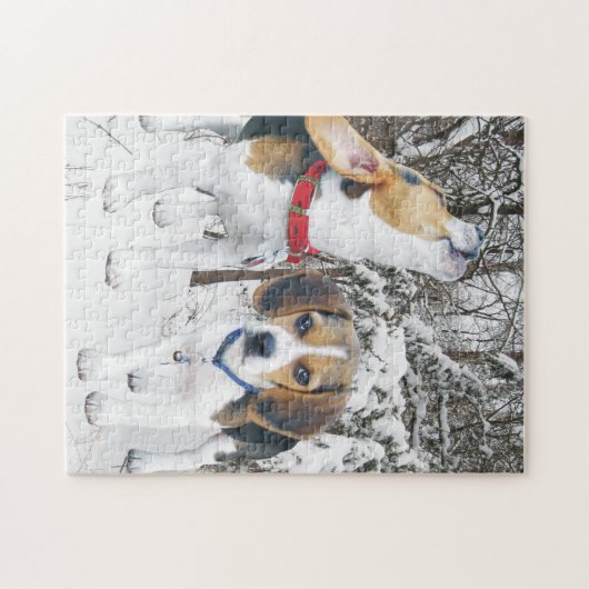 Beagle-Welpen im Snowy-Holz Puzzle (Horizontal)
