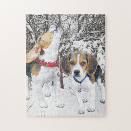 Beagle-Welpen im Snowy-Holz Puzzle (Vertikal)