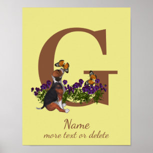 Beagle-Welpen Schmetterlinge Monogramm Anfangsbuch Poster