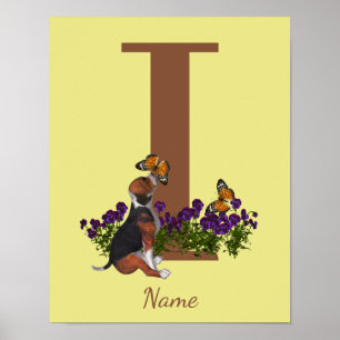 Beagle-Welpen Schmetterlinge Monogramm Anfangsbuch Poster