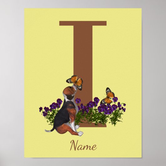 Beagle-Welpen Schmetterlinge Monogramm Anfangsbuch Poster (Vorne)