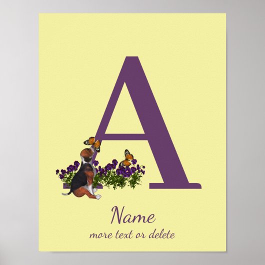 Beagle-Welpen Schmetterlinge Monogramm Anfangsbuch Poster (Vorne)