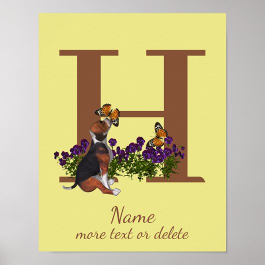Beagle-Welpen Schmetterlinge Monogramm Anfangsbuch Poster (Vorne)