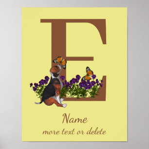 Beagle-Welpen-Schmetterlinge-Monogramm Anfangsbuch Poster