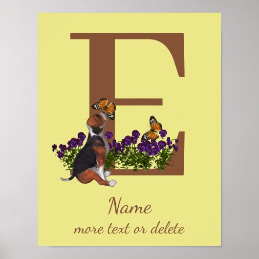 Beagle-Welpen-Schmetterlinge-Monogramm Anfangsbuch Poster (Vorne)