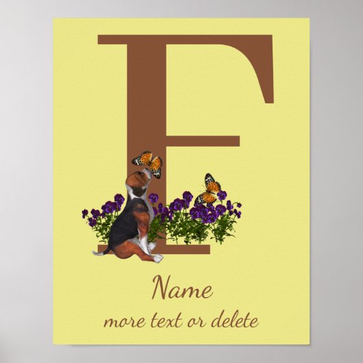 Beagle-Welpen Schmetterlinge Monogramm Anfangsbuch Poster (Vorne)