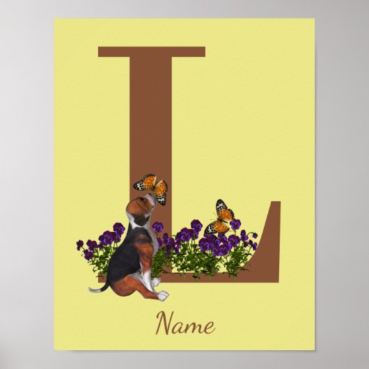 Beagle-Welpen-Schmetterlinge-Monogramm Anfangsbuch Poster (Vorne)