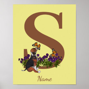 Beagle-Welpen Schmetterlinge Monogramm Anfangsbuch Poster